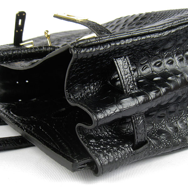 High Quality Fake Hermes Birkin 35CM Crocodile Head Veins Leather Bag Black 6089